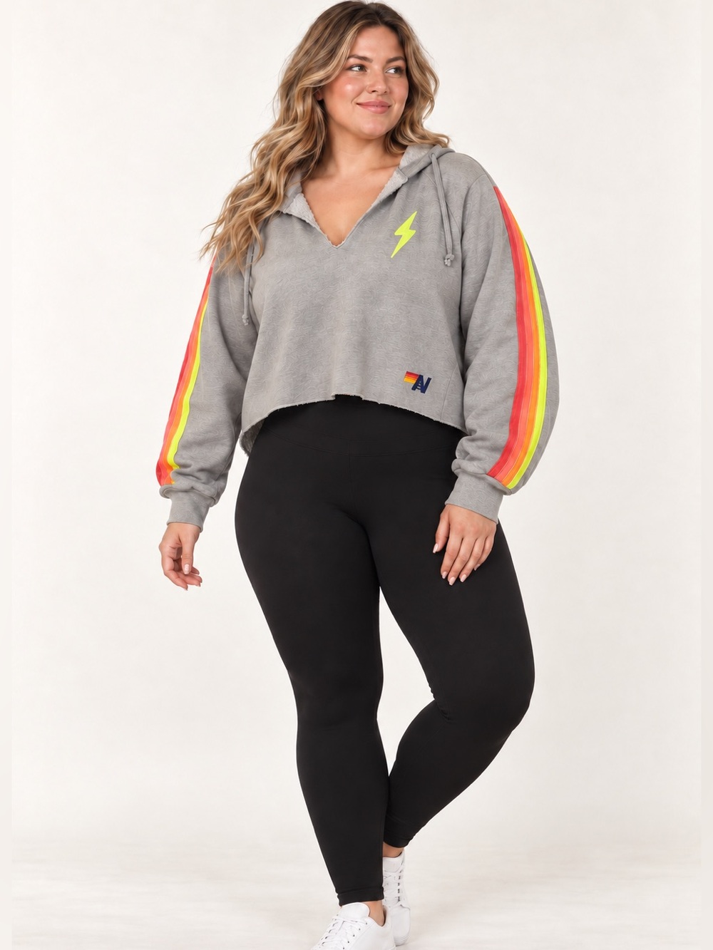 #1009 Aviator Nation Rare Bolt Rainbow Stripe High Low Hoodie Gray XL